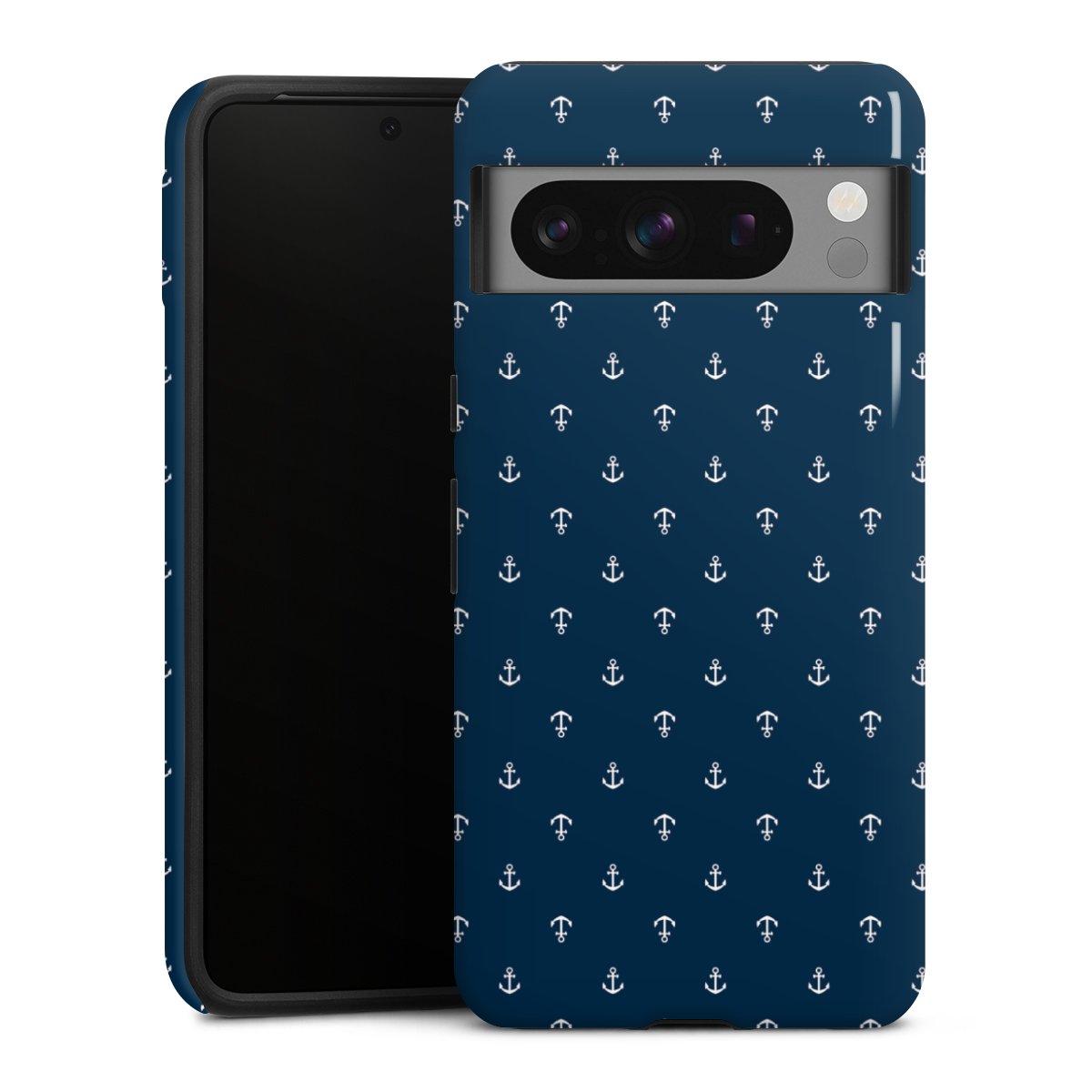 Google Pixel 8 Pro Handy Panzer Handyhülle robuste Outdoor Hülle Schutzhülle glänzend Muster Anchor Sail Tough Case