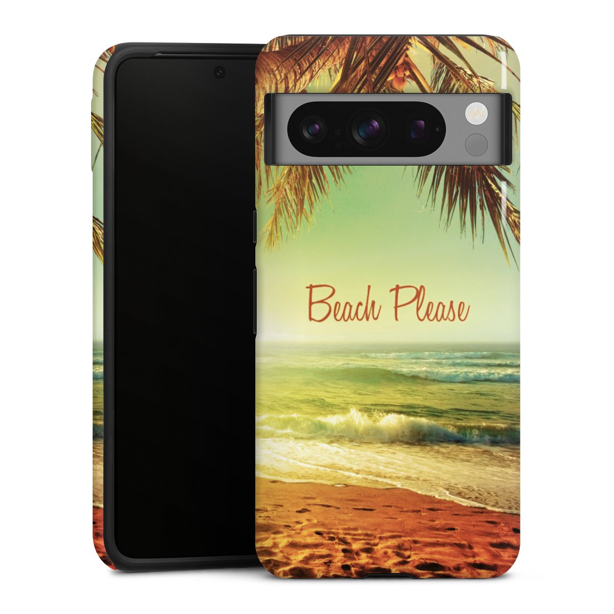 Google Pixel 8 Pro Handy Panzer Handyhülle robuste Outdoor Hülle Schutzhülle glänzend Beach Urlaub Palm Tree Tough Case