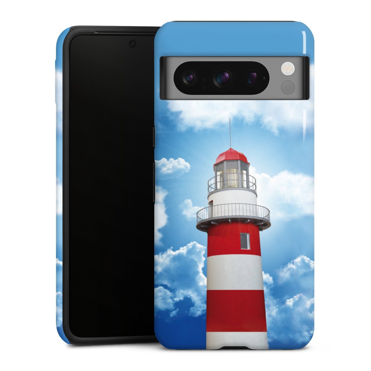 Google Pixel 8 Pro Handy Panzer Handyhülle robuste Outdoor Hülle Schutzhülle glänzend Lighthouse Sky Cloud Tough Case