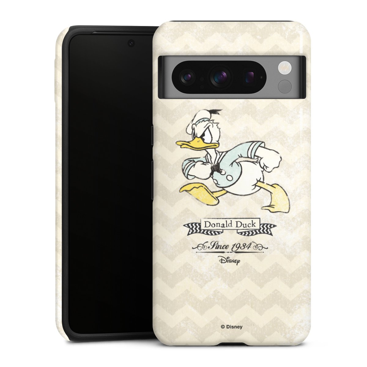 Google Pixel 8 Pro Handy Panzer Handyhülle robuste Outdoor Hülle Schutzhülle glänzend Official Licensed Product Disney Donuld Duck Vintage Tough Case