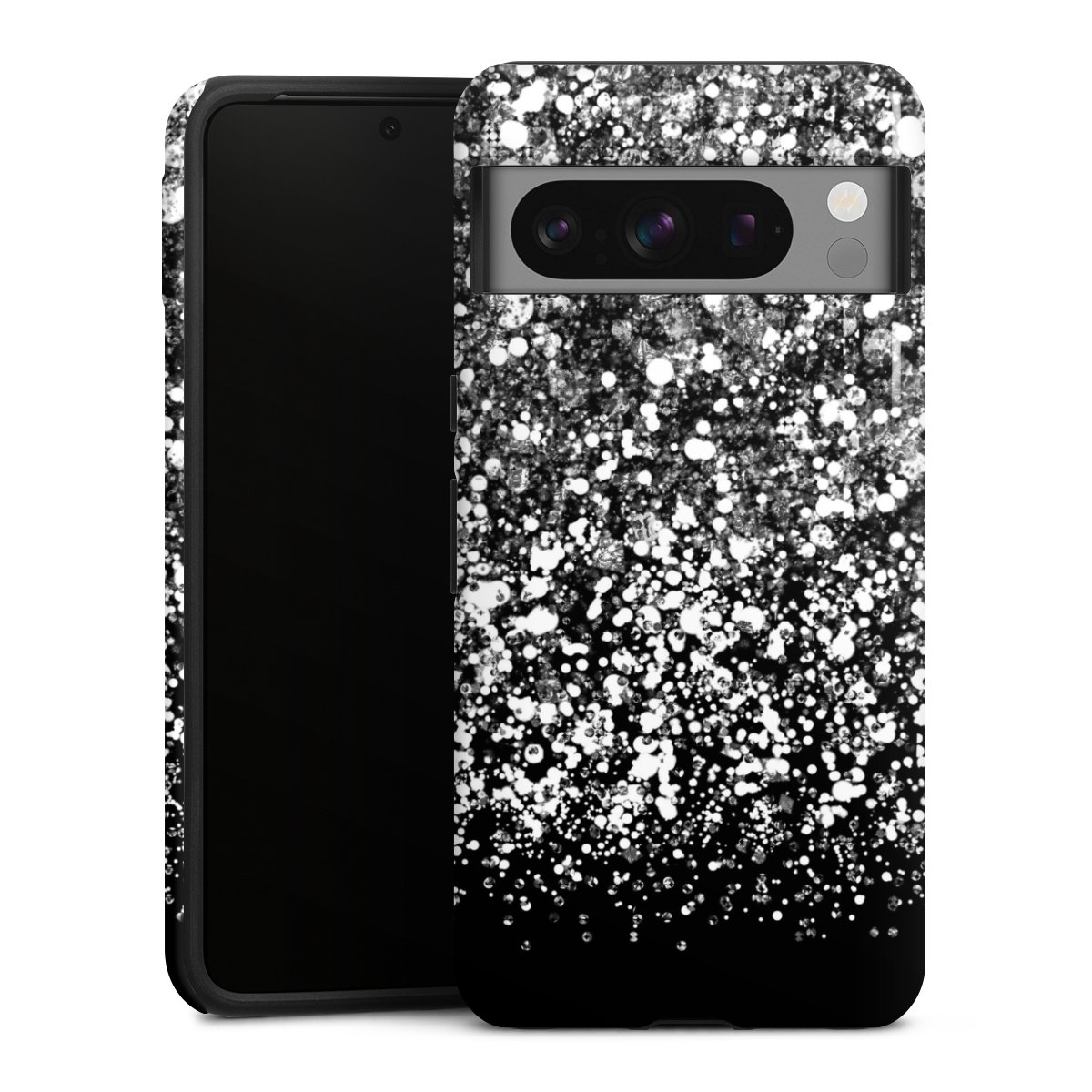 Google Pixel 8 Pro Handy Panzer Handyhülle robuste Outdoor Hülle Schutzhülle glänzend Glitzer Snowflake Muster Tough Case