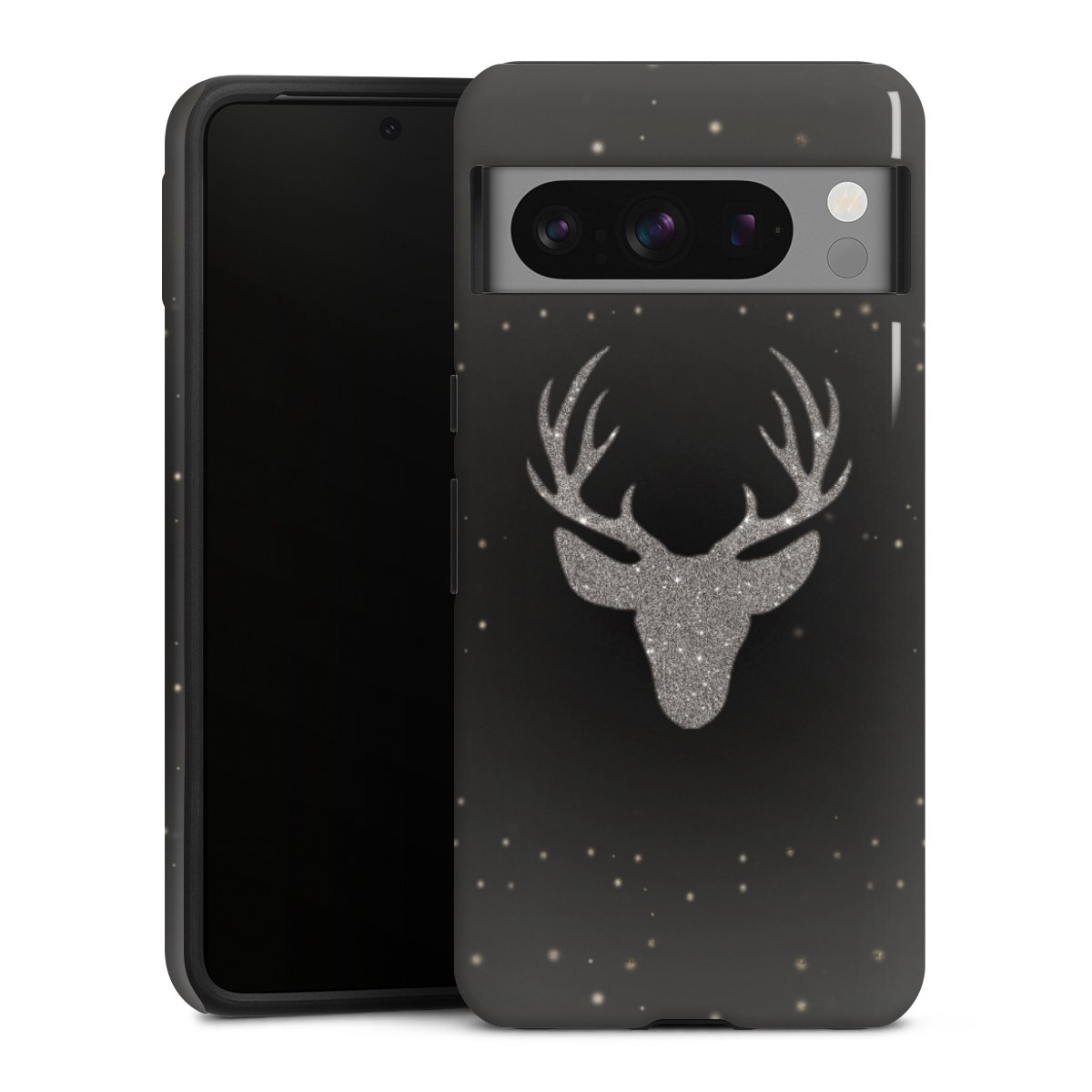 Google Pixel 8 Pro Handy Panzer Handyhülle robuste Outdoor Hülle Schutzhülle glänzend Winter Deer Glitzer Tough Case