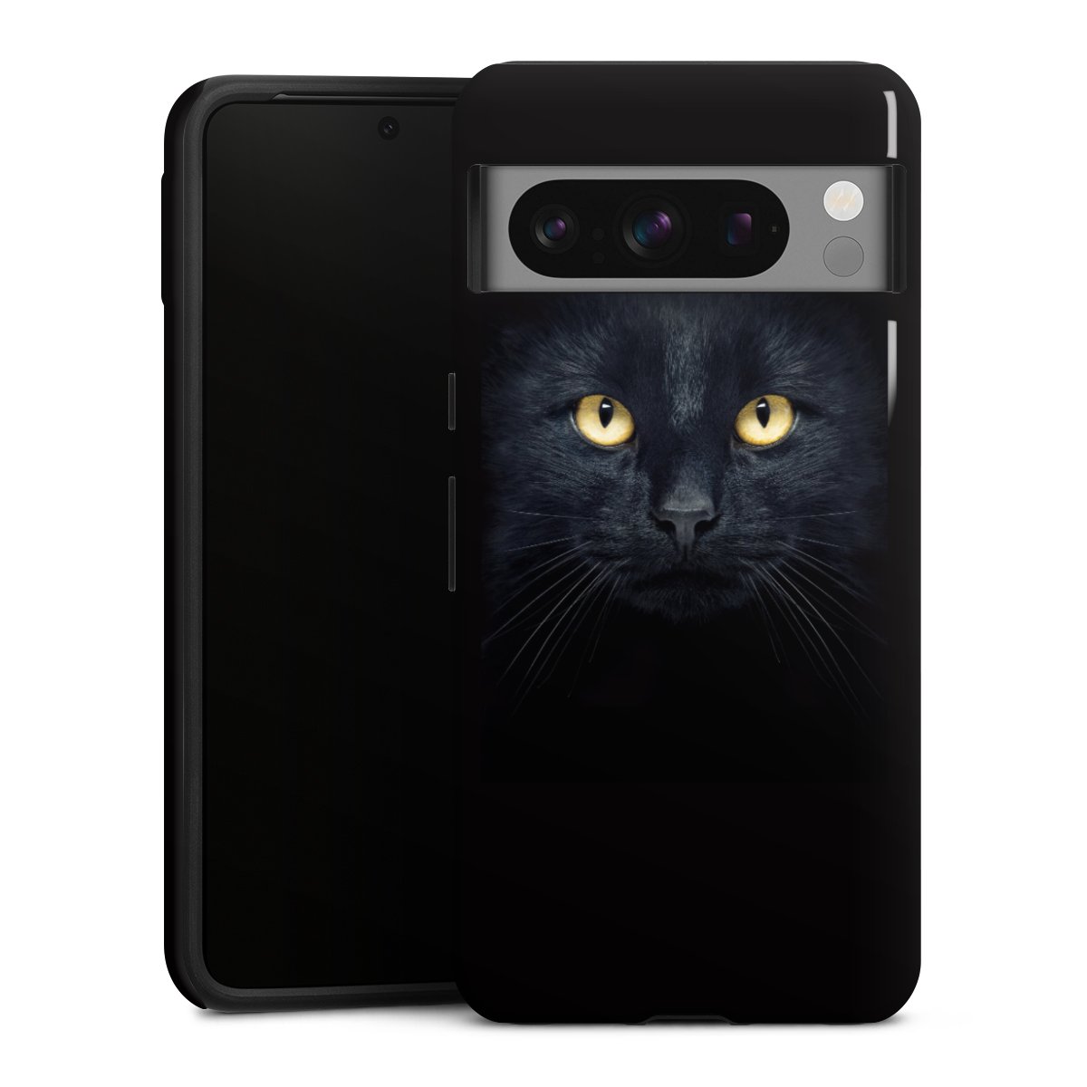 Google Pixel 8 Pro Handy Panzer Handyhülle robuste Outdoor Hülle Schutzhülle glänzend Eye Cat Black Tough Case