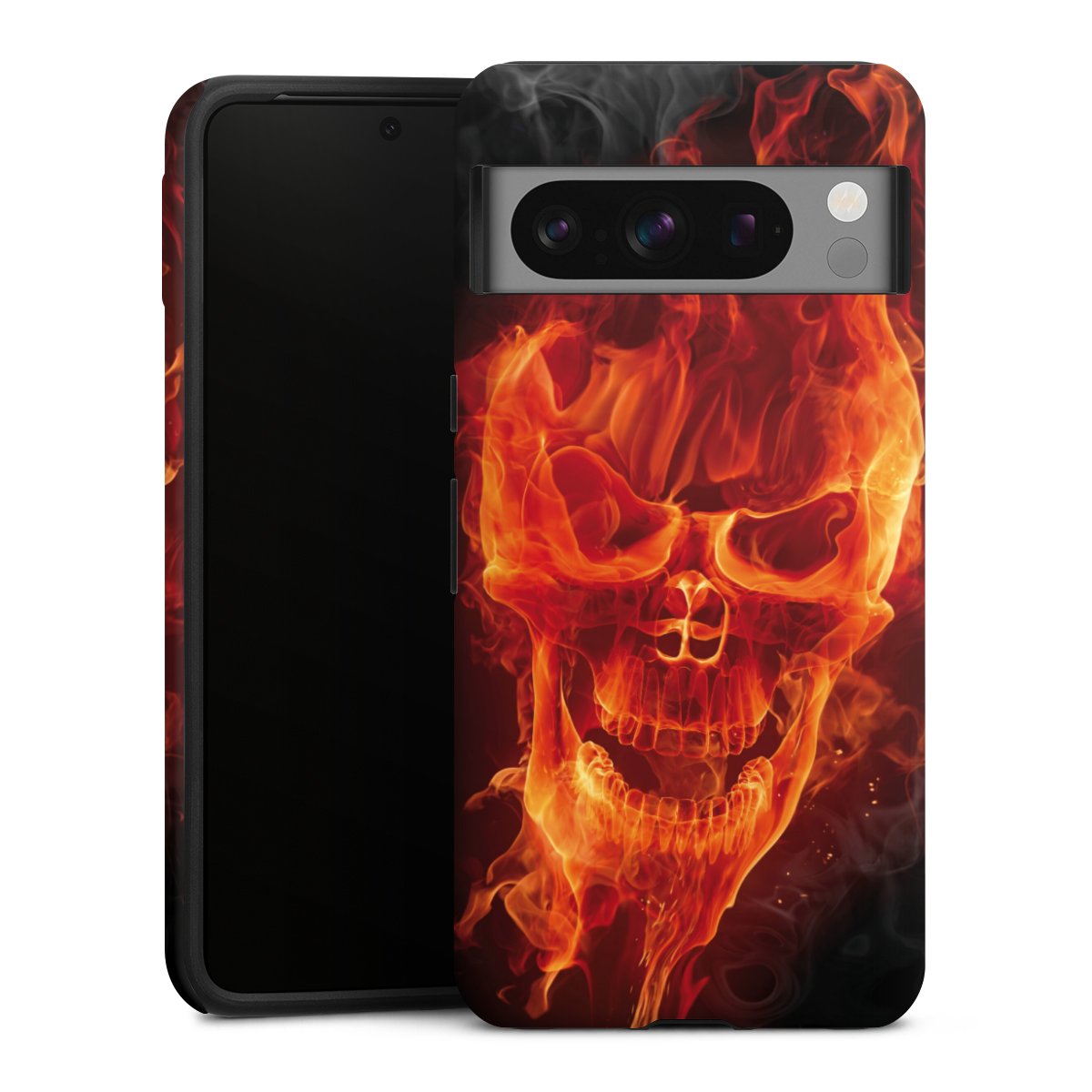 Google Pixel 8 Pro Handy Panzer Handyhülle robuste Outdoor Hülle Schutzhülle matt Totenkopf Skull Fire Tough Case