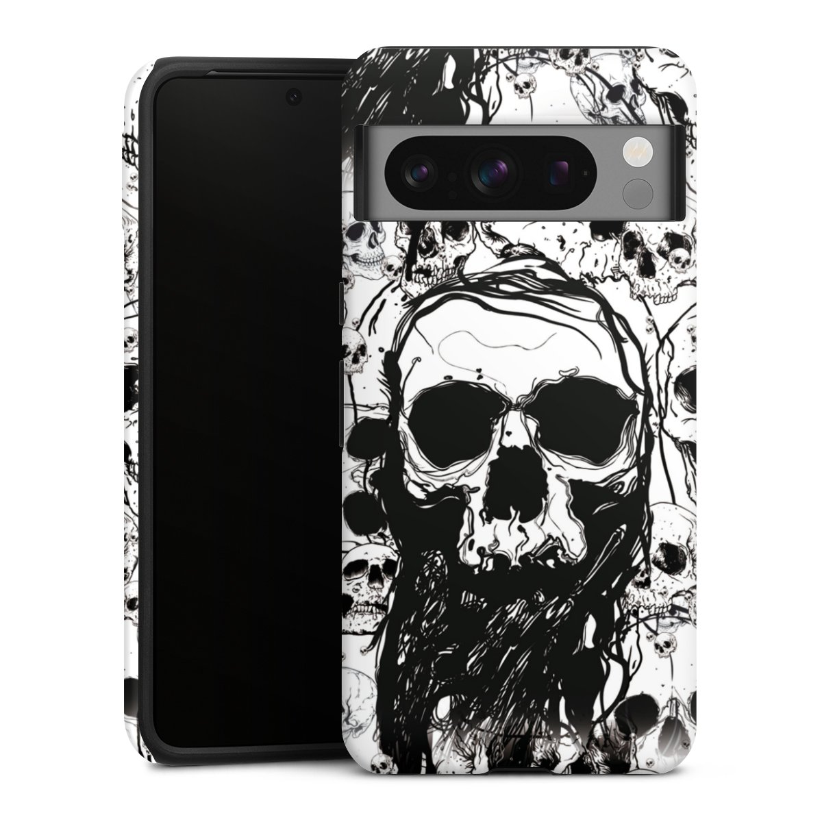 Google Pixel 8 Pro Handy Panzer Handyhülle robuste Outdoor Hülle Schutzhülle matt Totenkopf Halloween Tough Case