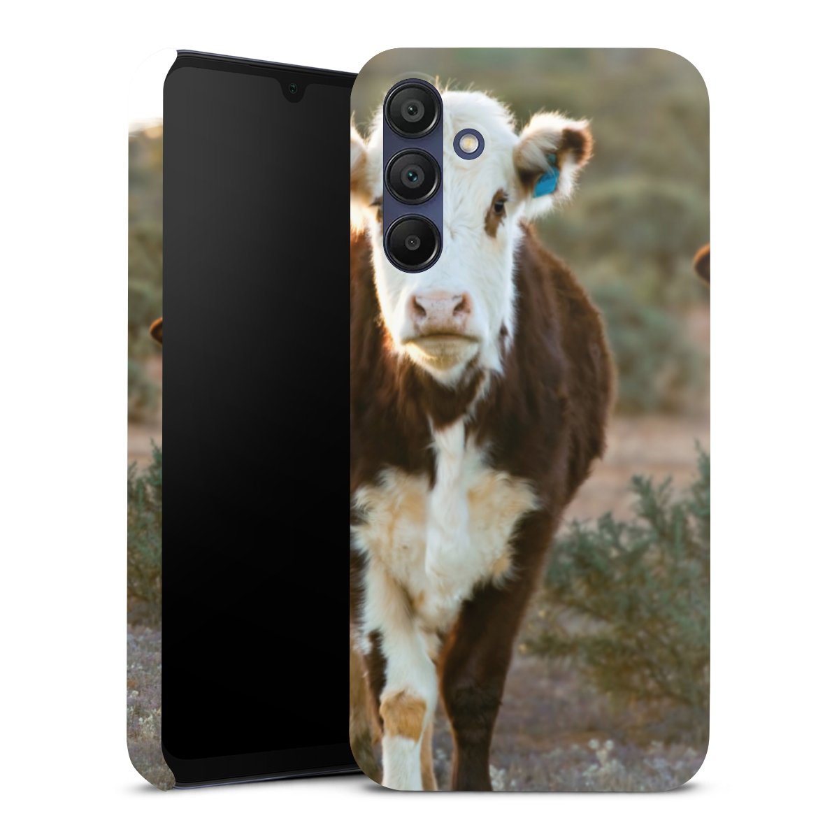 Galaxy A15 5G Handy Premium Case Smartphone Handyhülle Schutzhülle glänzend Cow Farmer Calf Premium Case