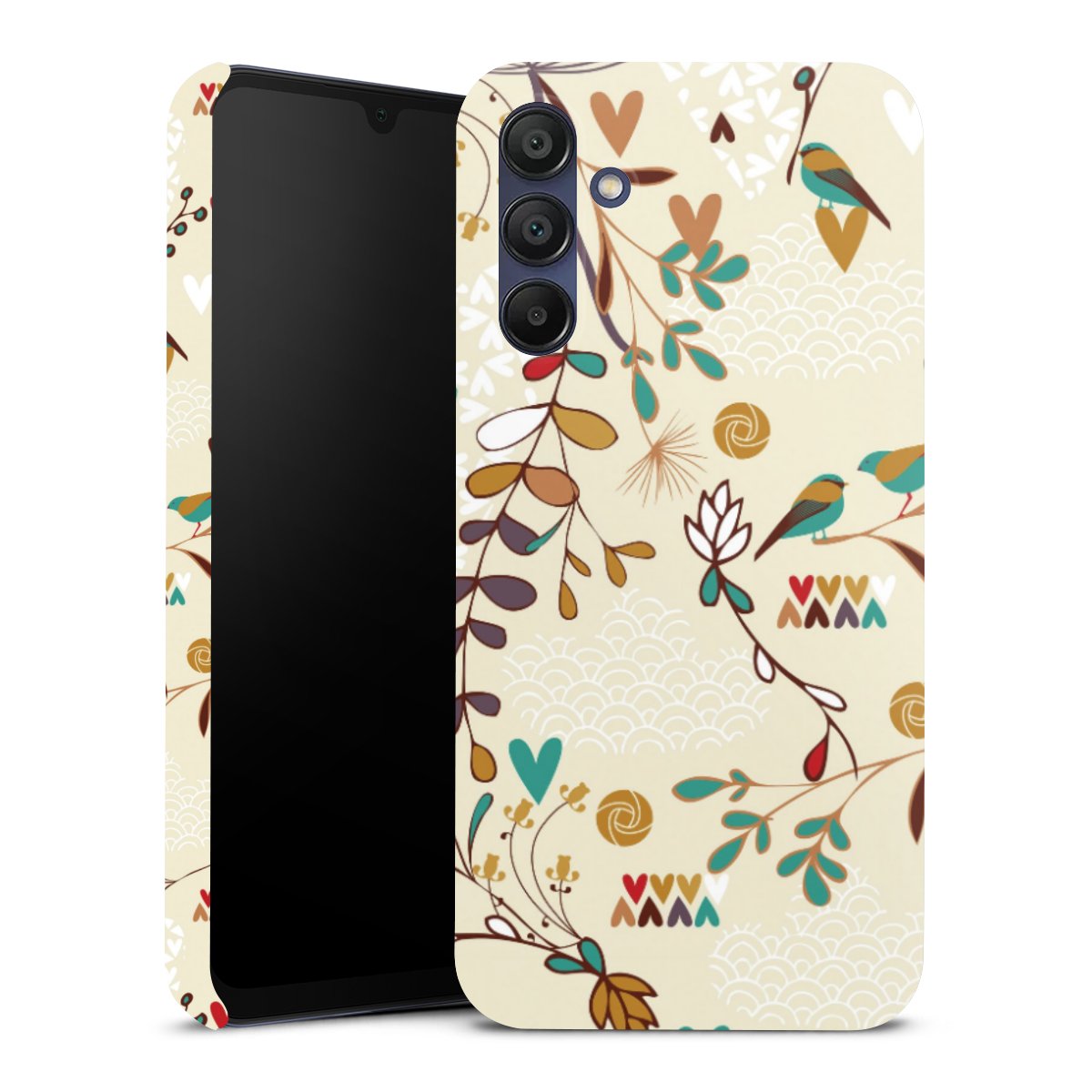 Galaxy A15 5G Handy Premium Case Smartphone Handyhülle Schutzhülle glänzend Bird Flowers Retro Premium Case