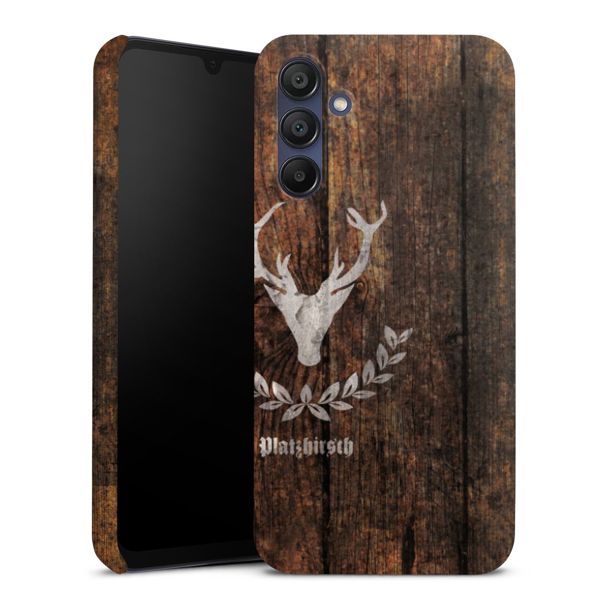 Galaxy A15 5G Handy Premium Case Smartphone Handyhülle Schutzhülle glänzend Deer Wood Wooden Look Premium Case