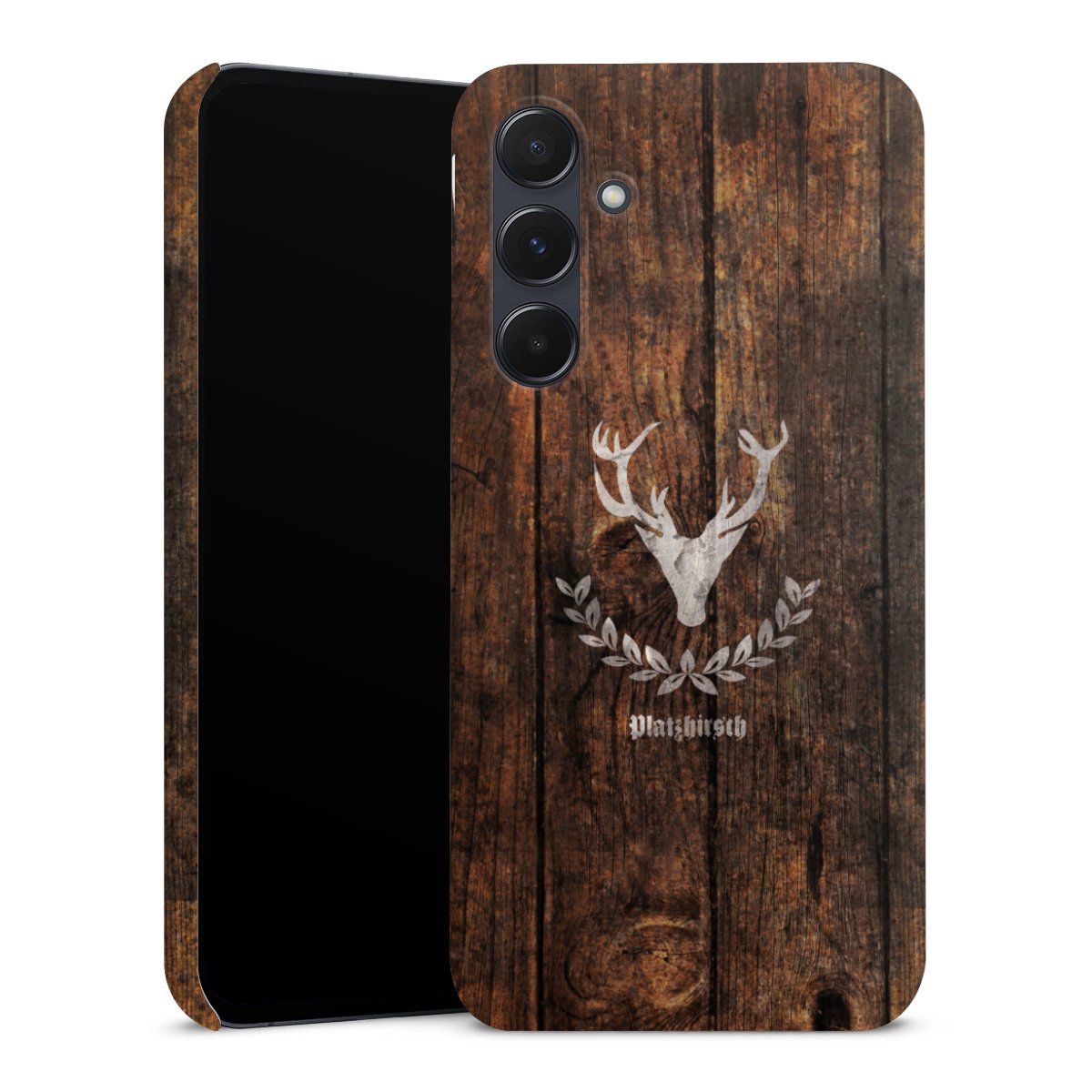 Galaxy A55 5G Handy Premium Case Smartphone Handyhülle Schutzhülle matt Deer Wood Wooden Look Premium Case