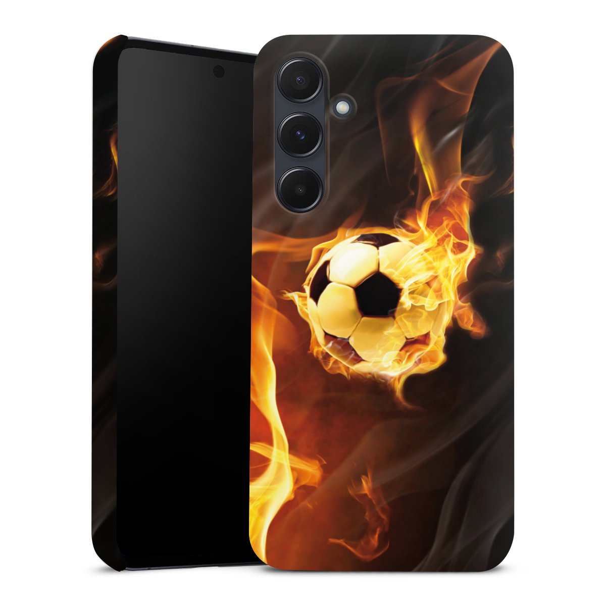 Galaxy A55 5G Handy Premium Case Smartphone Handyhülle Schutzhülle glänzend Ball Fire Soccer Premium Case