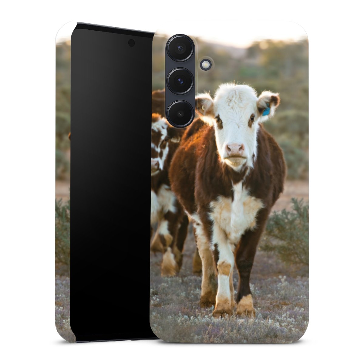 Galaxy A55 5G Handy Premium Case Smartphone Handyhülle Schutzhülle glänzend Cow Farmer Calf Premium Case