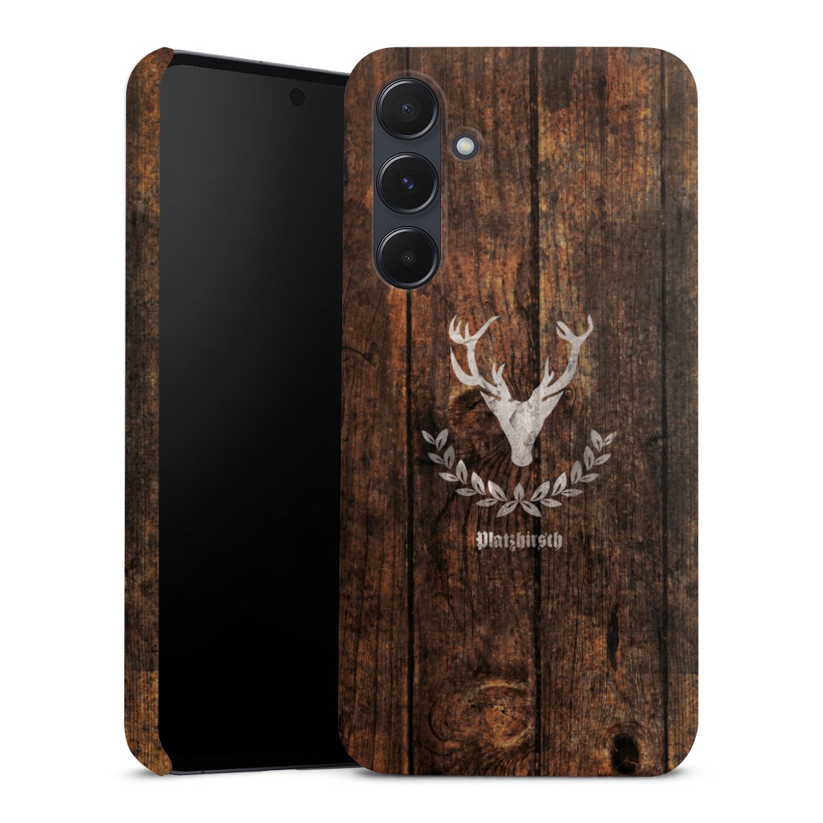 Galaxy A55 5G Handy Premium Case Smartphone Handyhülle Schutzhülle glänzend Deer Wood Wooden Look Premium Case