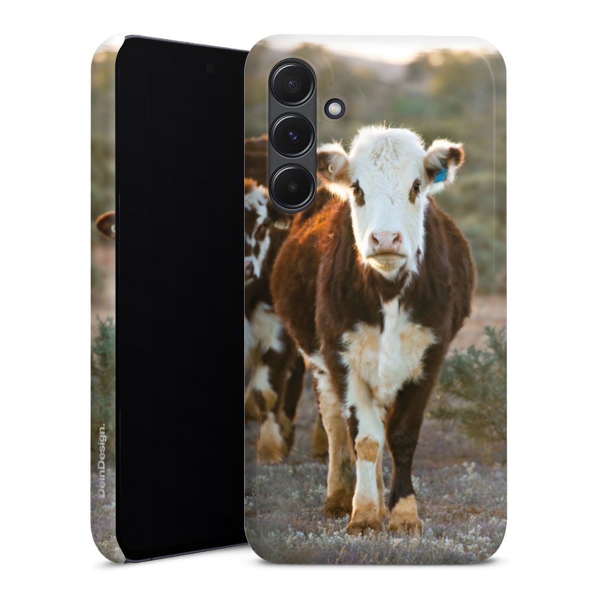 Galaxy A35 5G Handy Premium Case Smartphone Handyhülle Schutzhülle glänzend Cow Farmer Calf Premium Case