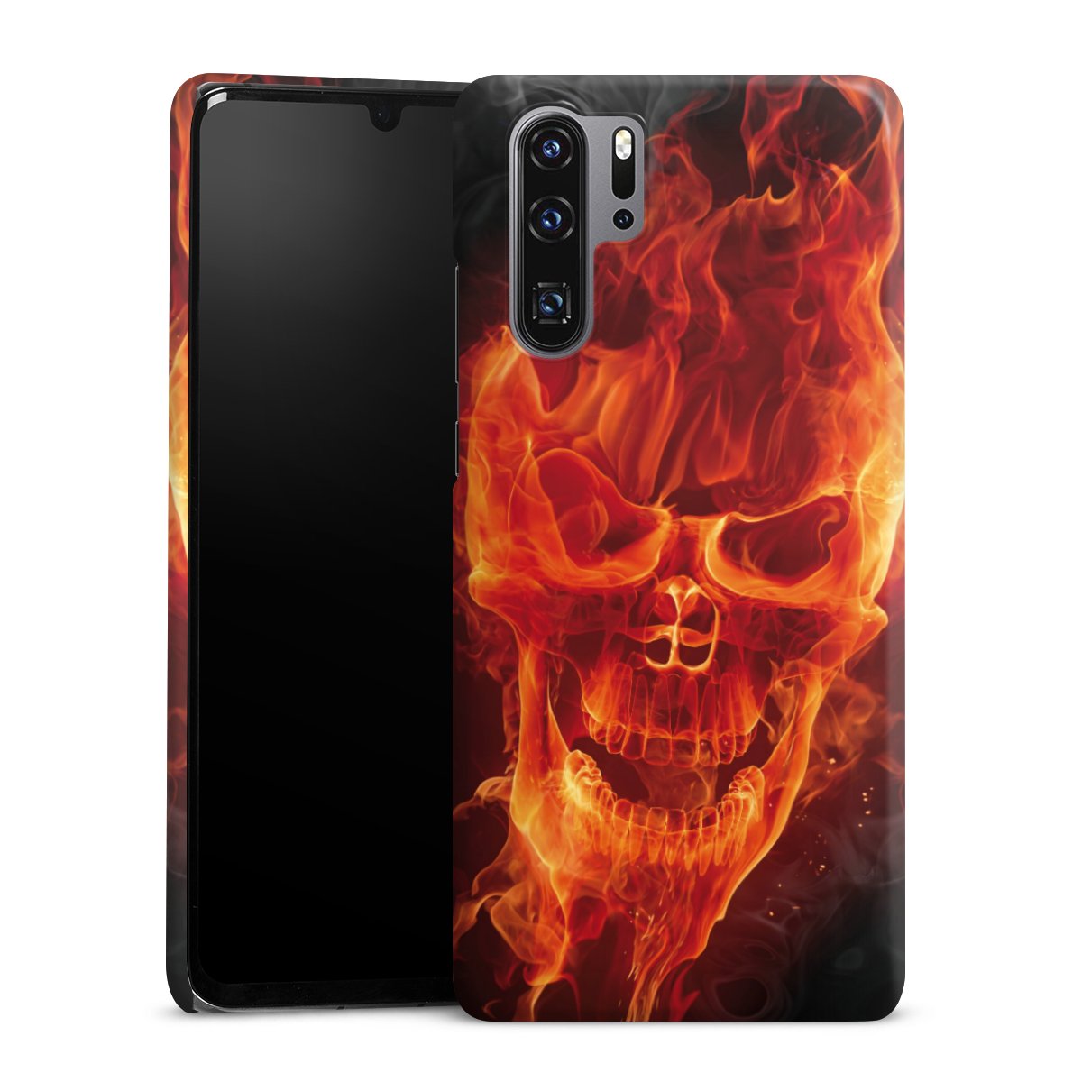 Huawei P30 Pro Handy Premium Case Smartphone Handyhülle Schutzhülle glänzend Totenkopf Skull Fire Premium Case