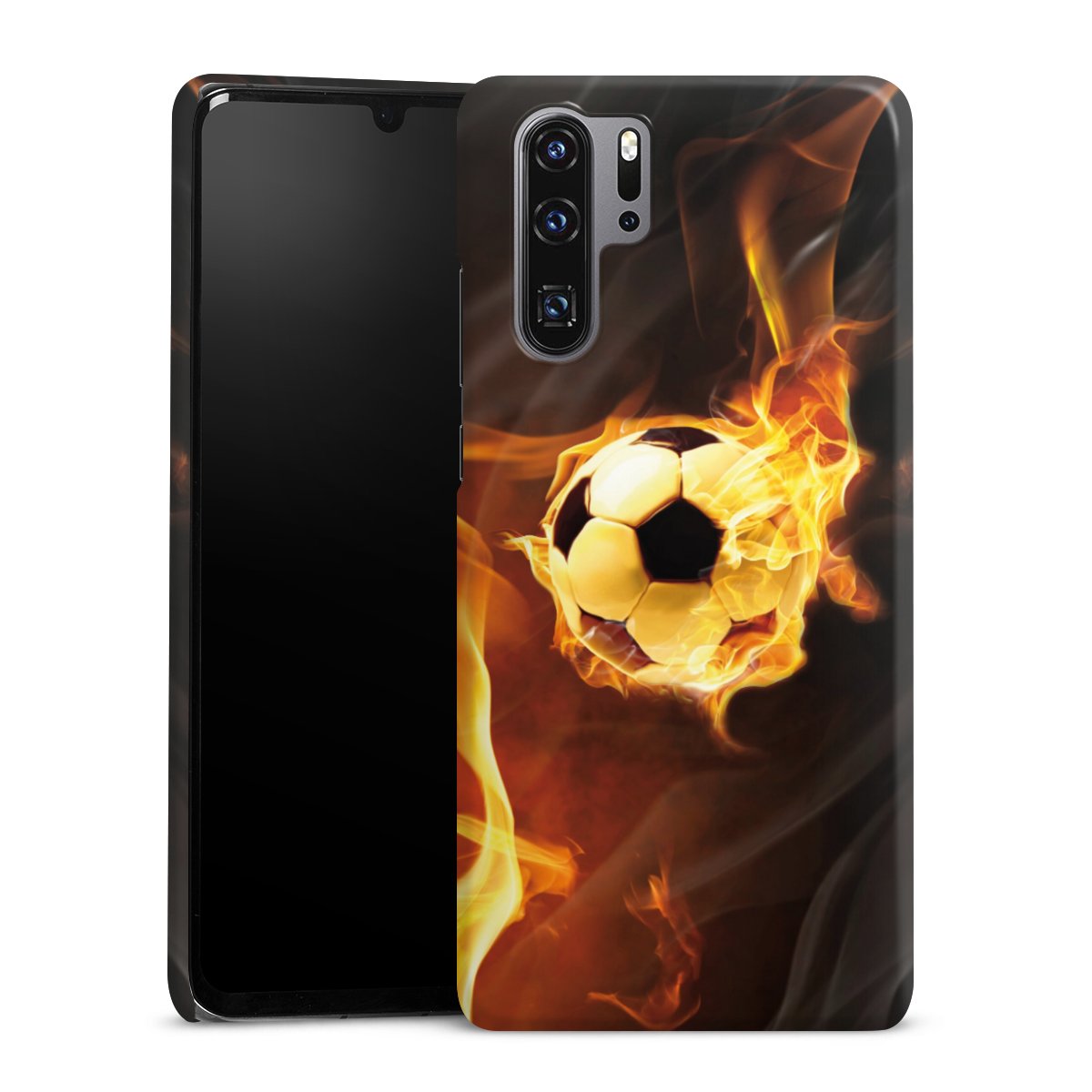 Huawei P30 Pro Handy Premium Case Smartphone Handyhülle Schutzhülle glänzend Ball Fire Soccer Premium Case