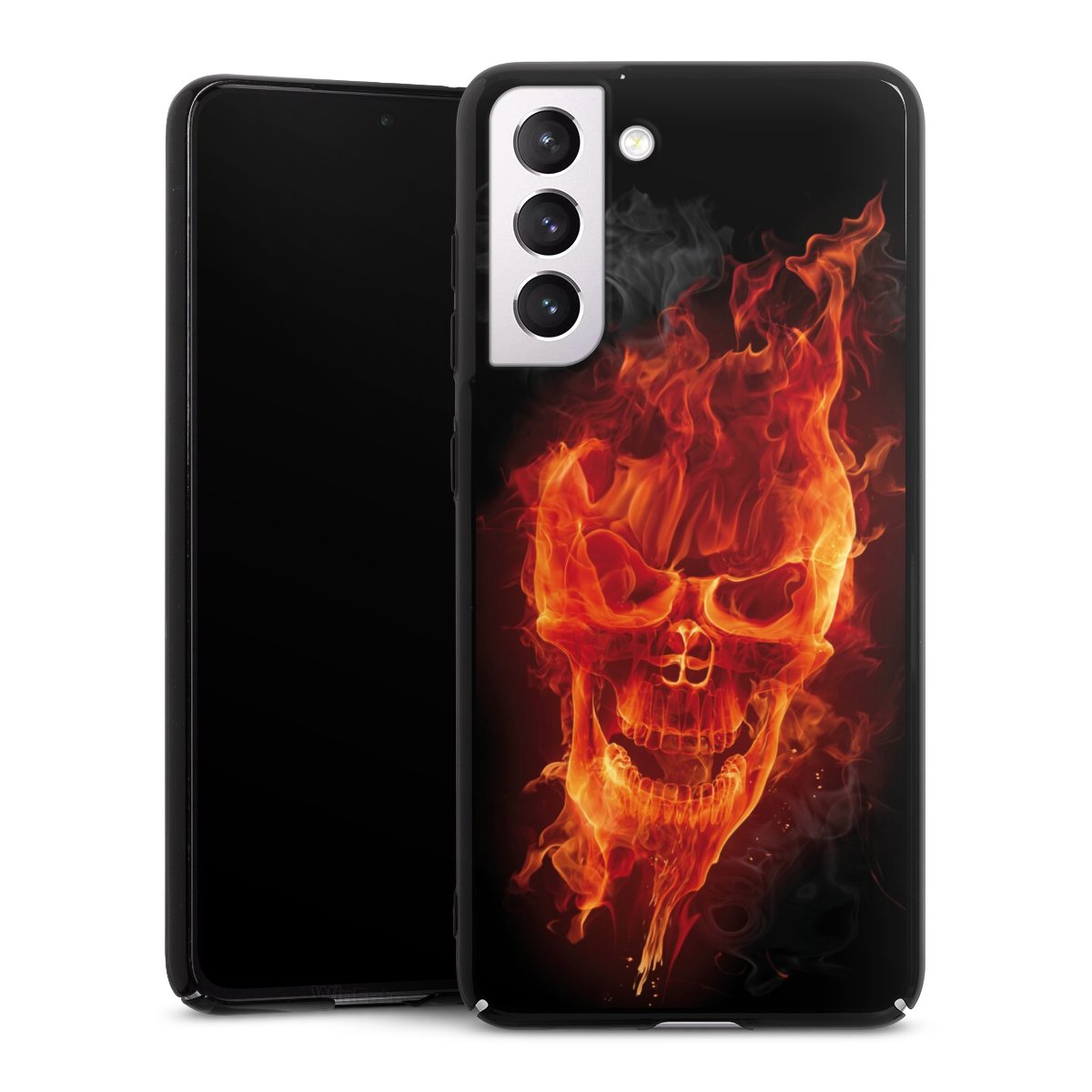 Galaxy S21 FE 5G Handy Hard Case Schutzhülle schwarz Smartphone Backcover Totenkopf Skull Fire Hard Case