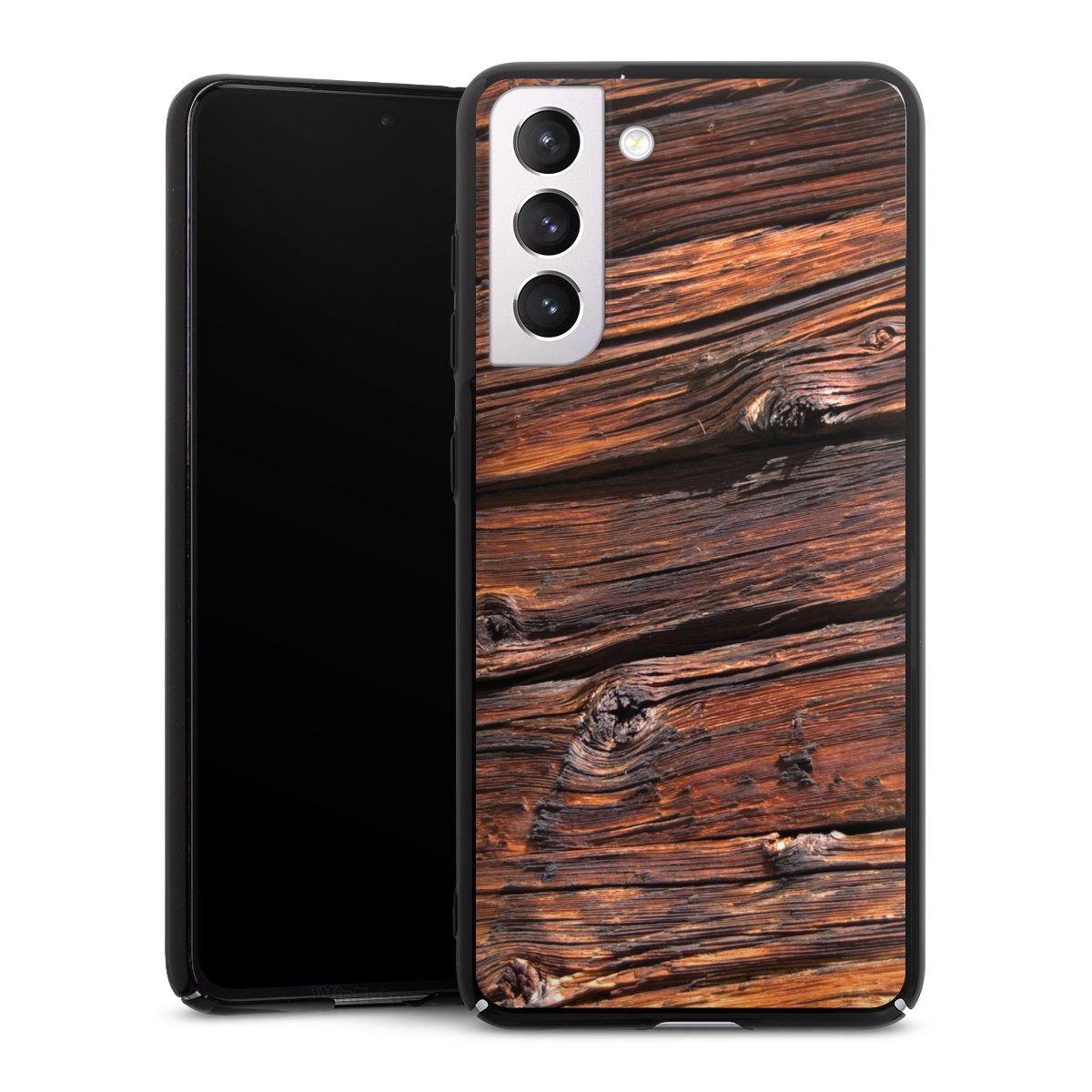 Galaxy S21 FE 5G Handy Hard Case Schutzhülle schwarz Smartphone Backcover Beams Wooden Look Wood Hard Case