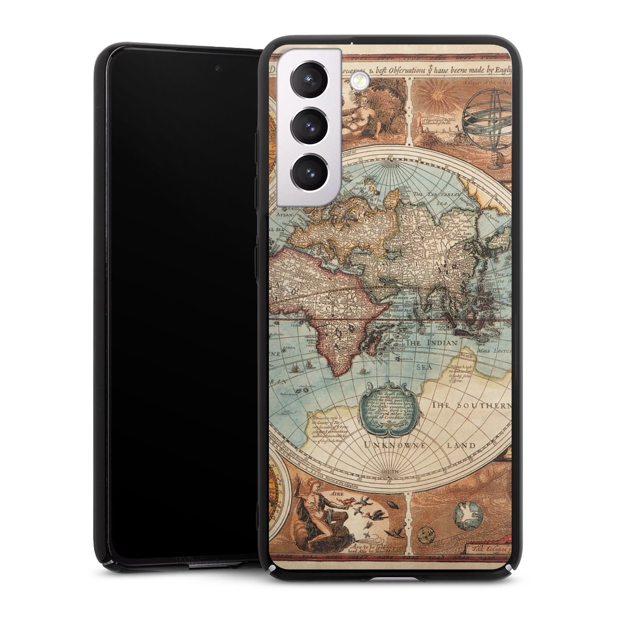 Galaxy S21 FE 5G Handy Hard Case Schutzhülle schwarz Smartphone Backcover World Map Vintage Map Hard Case