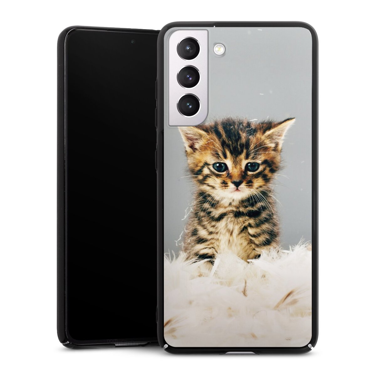 Galaxy S21 FE 5G Handy Hard Case Schutzhülle schwarz Smartphone Backcover Cat Feather Pet Hard Case