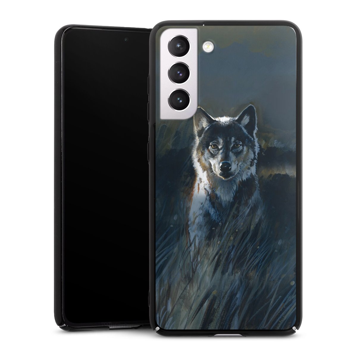 Galaxy S21 FE 5G Handy Hard Case Schutzhülle schwarz Smartphone Backcover Nature Wolf Painting Hard Case