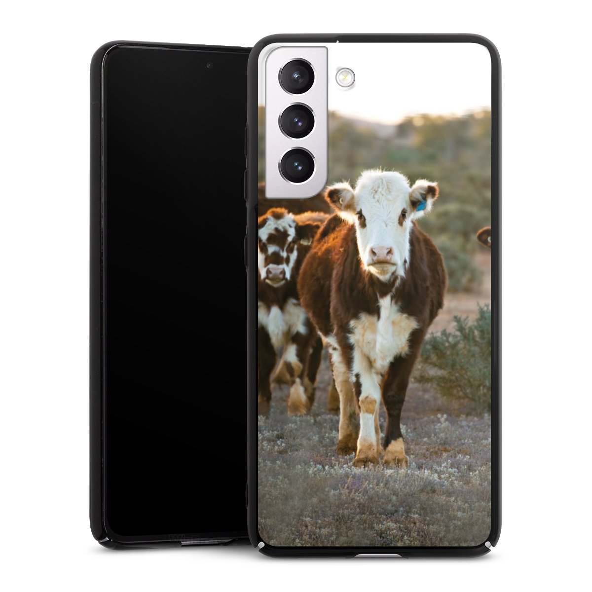 Galaxy S21 FE 5G Handy Hard Case Schutzhülle schwarz Smartphone Backcover Cow Farmer Calf Hard Case