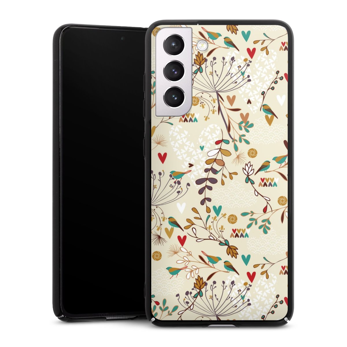 Galaxy S21 FE 5G Handy Hard Case Schutzhülle schwarz Smartphone Backcover Bird Flowers Retro Hard Case