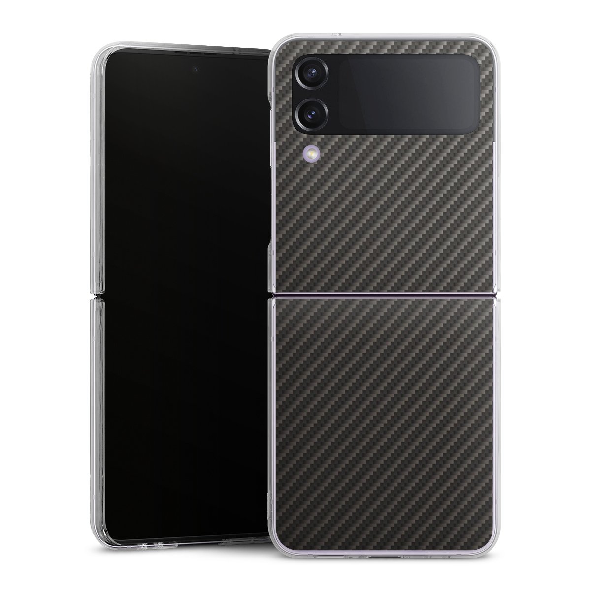 Galaxy Z Flip 4 Handy Hard Case Schutzhülle transparent Smartphone Handy Hülle Metallic Look Carbon Muster Hard Case