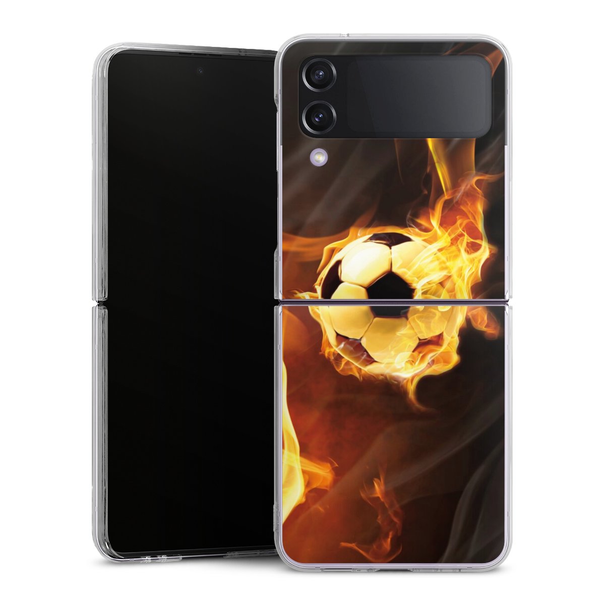 Galaxy Z Flip 4 Handy Hard Case Schutzhülle transparent Smartphone Handy Hülle Ball Fire Soccer Hard Case