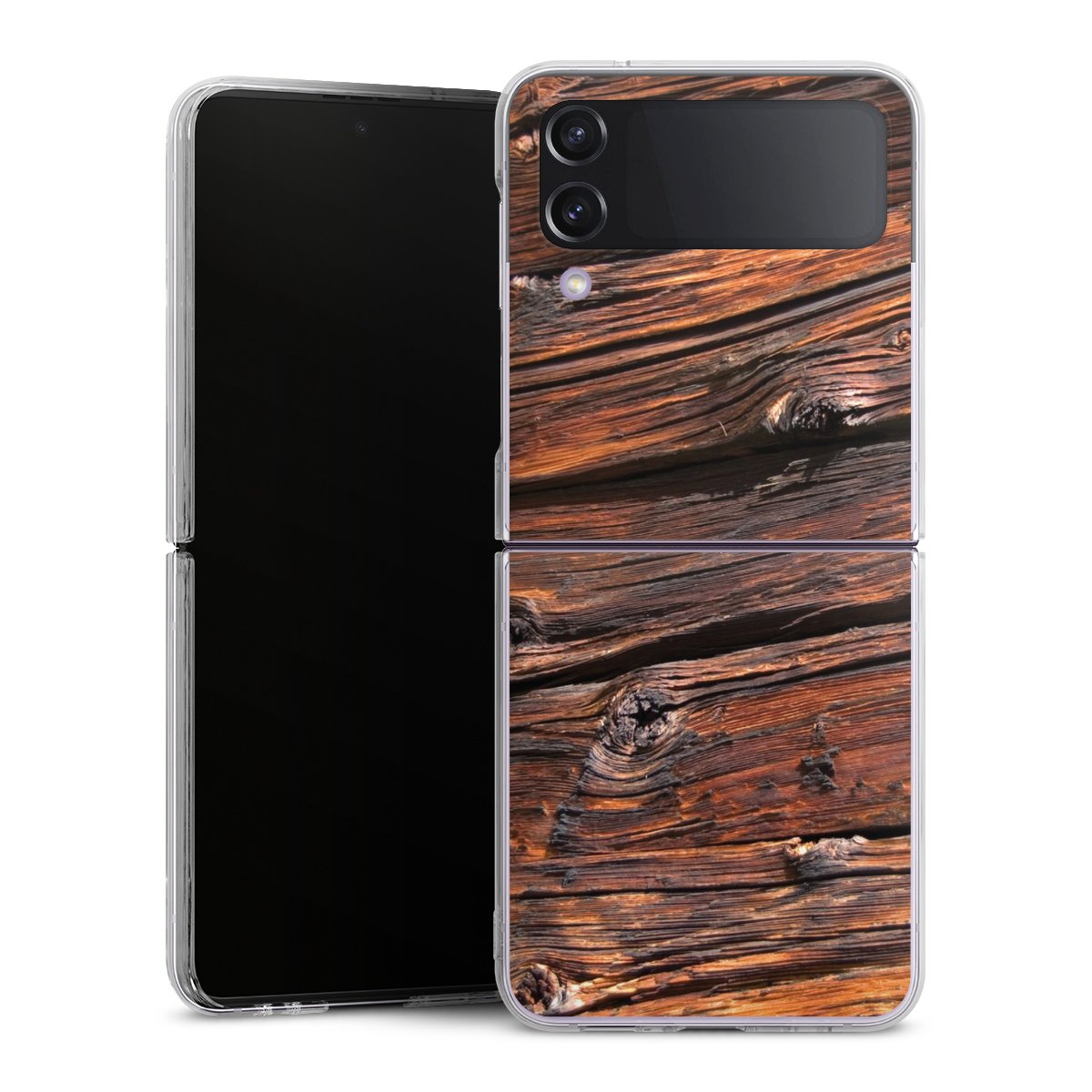 Galaxy Z Flip 4 Handy Hard Case Schutzhülle transparent Smartphone Handy Hülle Beams Wooden Look Wood Hard Case