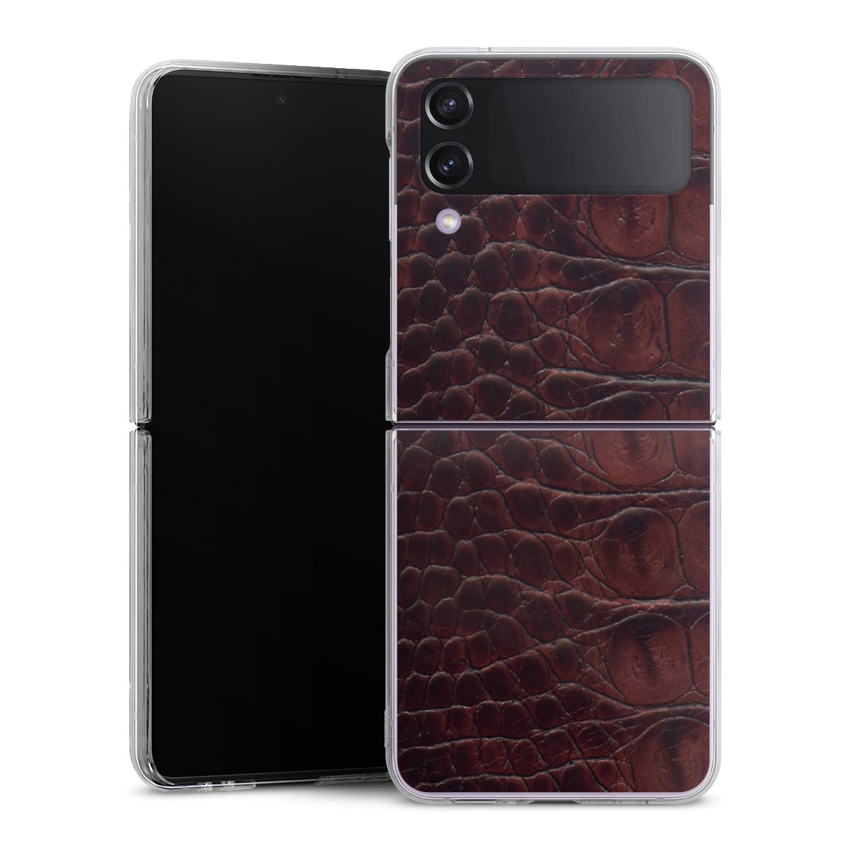 Galaxy Z Flip 4 Handy Hard Case Schutzhülle transparent Smartphone Handy Hülle Crocodile Animal Print Leather Hard Case