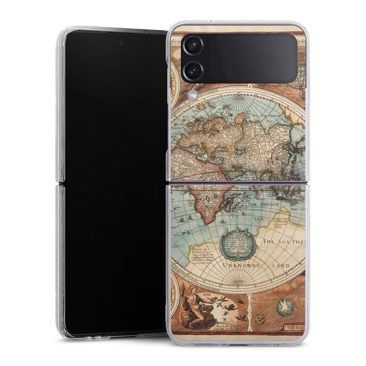 Galaxy Z Flip 4 Handy Hard Case Schutzhülle transparent Smartphone Handy Hülle World Map Vintage Map Hard Case