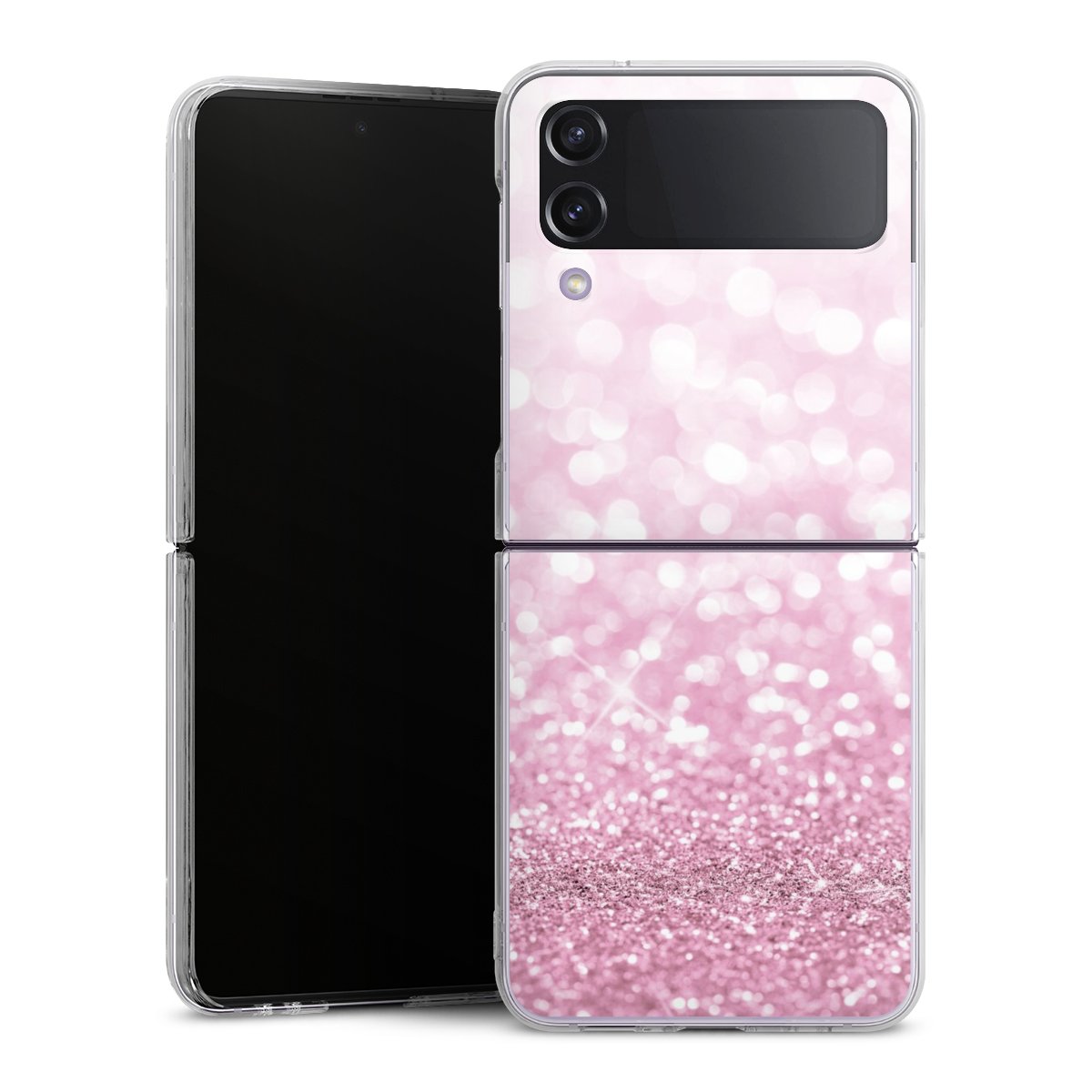 Galaxy Z Flip 4 Handy Hard Case Schutzhülle transparent Smartphone Handy Hülle Glitzer Pink Shine Hard Case