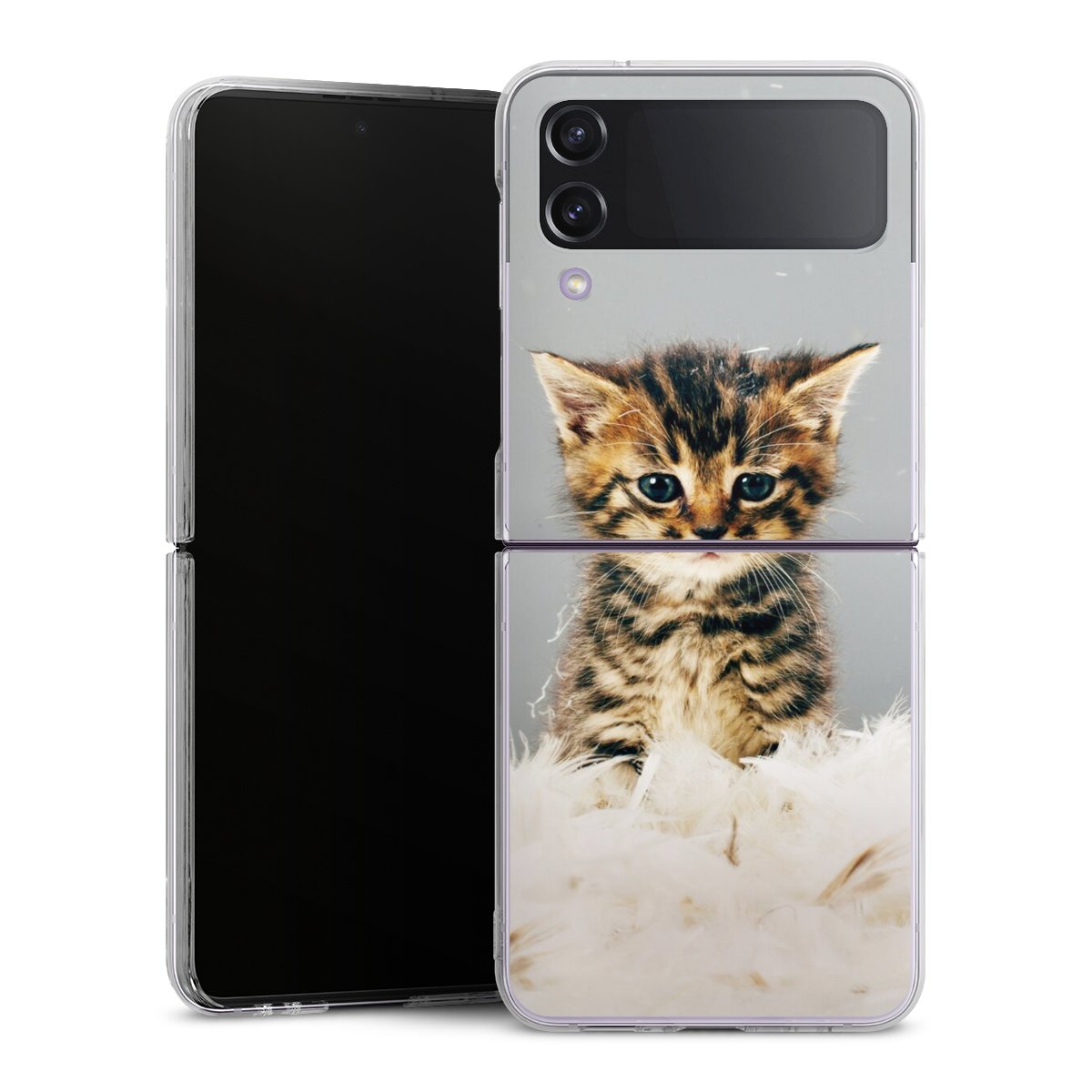 Galaxy Z Flip 4 Handy Hard Case Schutzhülle transparent Smartphone Handy Hülle Cat Feather Pet Hard Case