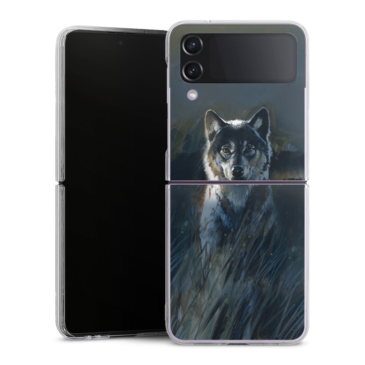 Galaxy Z Flip 4 Handy Hard Case Schutzhülle transparent Smartphone Handy Hülle Nature Wolf Painting Hard Case