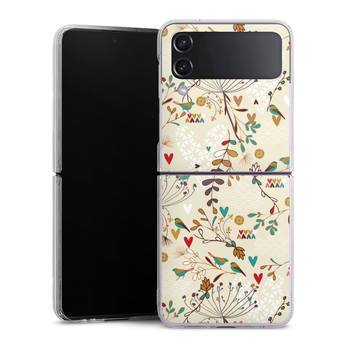 Galaxy Z Flip 4 Handy Hard Case Schutzhülle transparent Smartphone Handy Hülle Bird Flowers Retro Hard Case