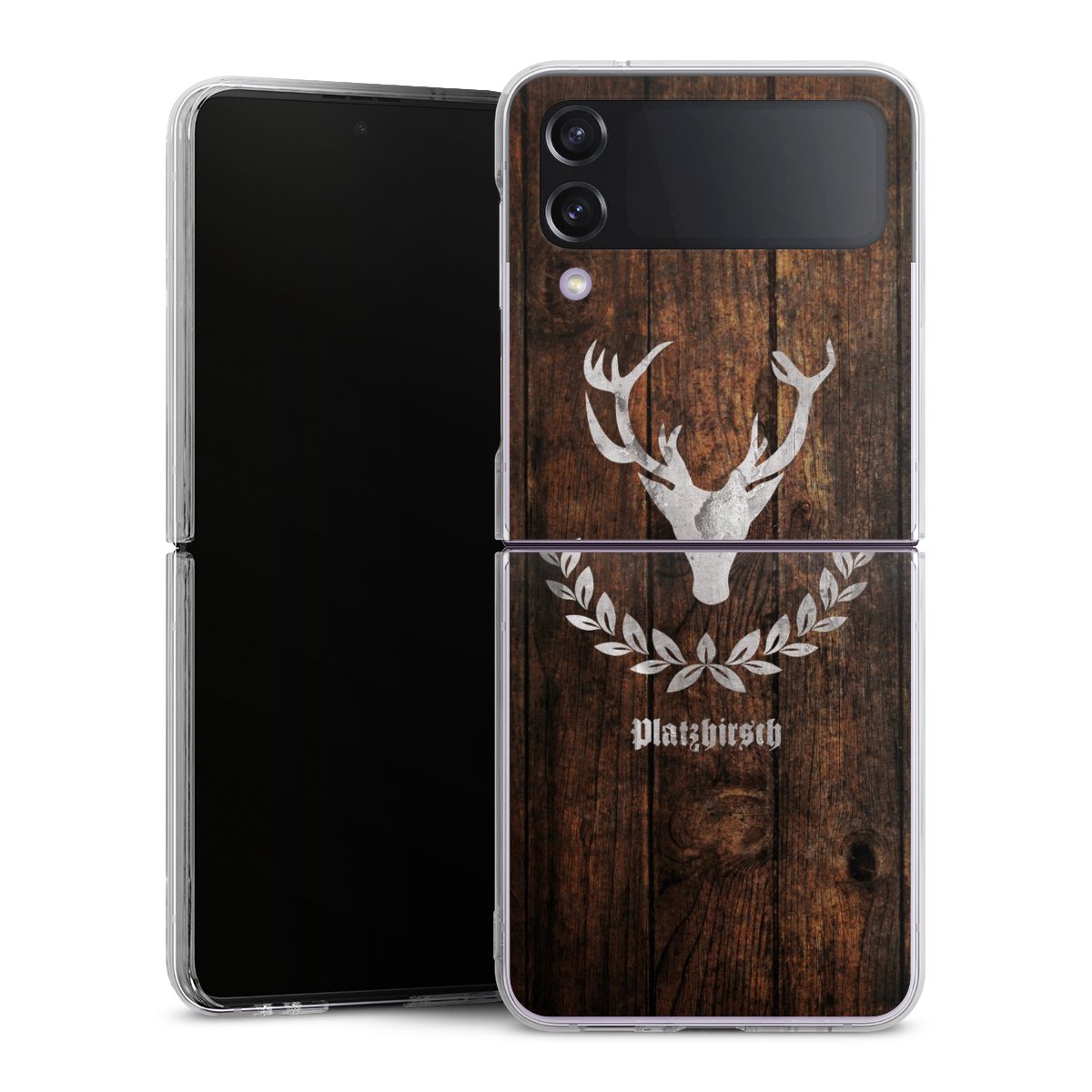 Galaxy Z Flip 4 Handy Hard Case Schutzhülle transparent Smartphone Handy Hülle Deer Wood Wooden Look Hard Case