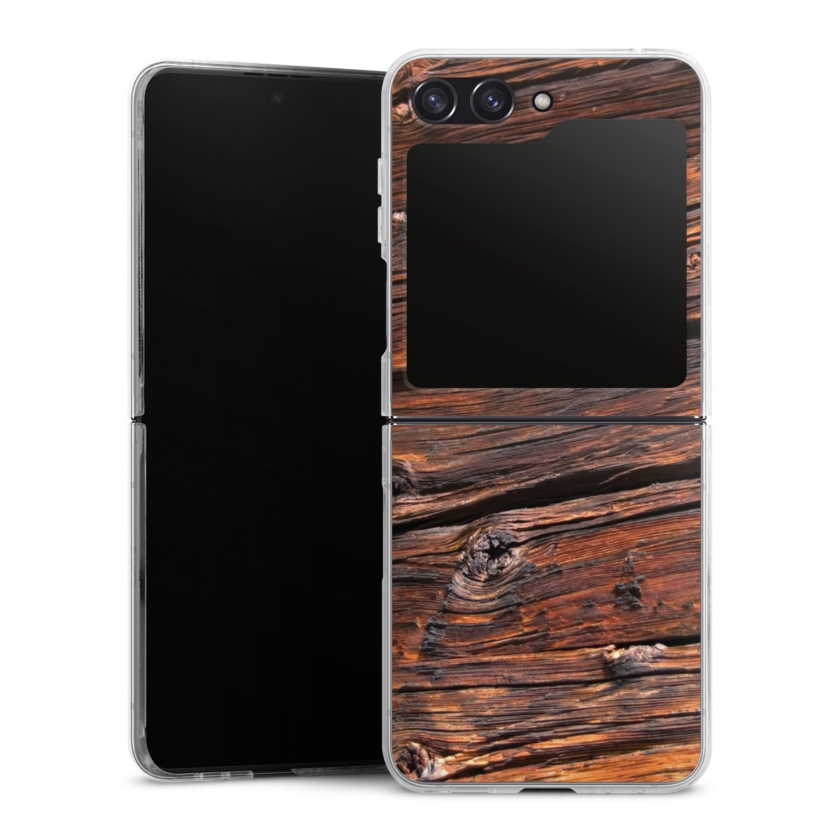 Galaxy Z Flip 5 Handy Hard Case Schutzhülle transparent Smartphone Handy Hülle Beams Wooden Look Wood Hard Case