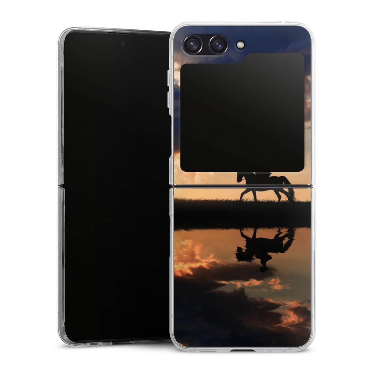 Galaxy Z Flip 5 Handy Hard Case Schutzhülle transparent Smartphone Handy Hülle Horse Sunset Horseback Riding Hard Case