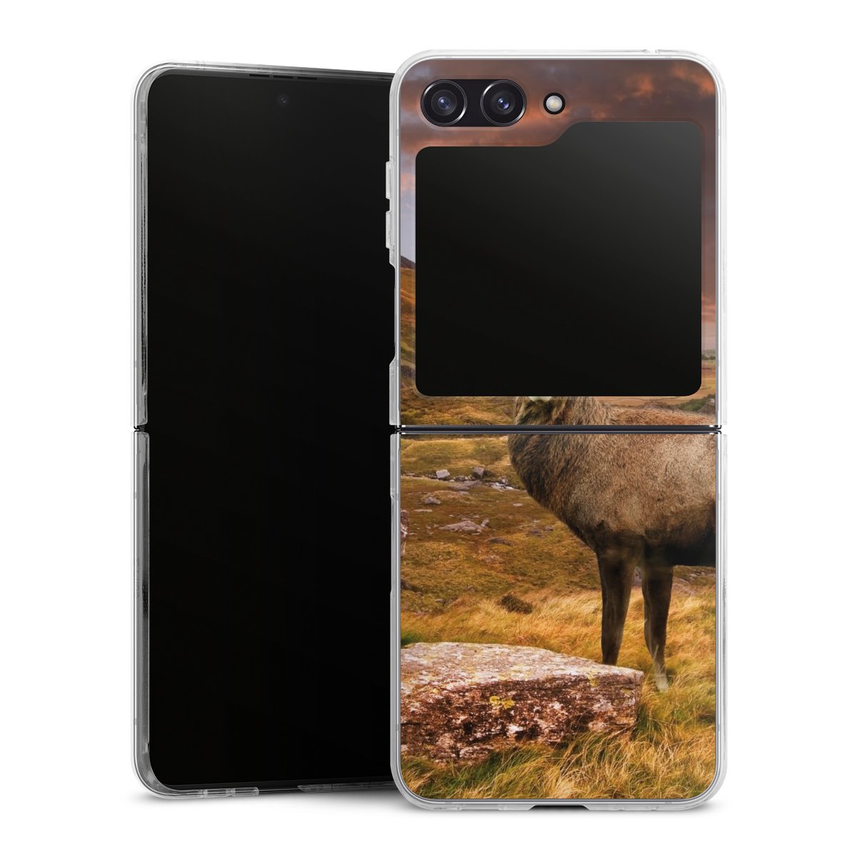 Galaxy Z Flip 5 Handy Hard Case Schutzhülle transparent Smartphone Handy Hülle Meadow Mountain Deer Hard Case