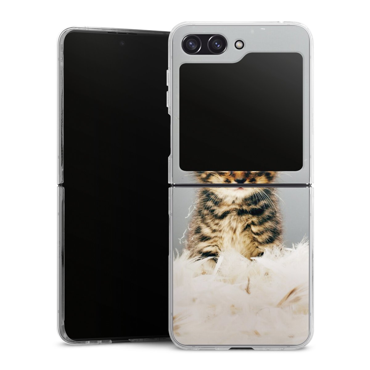 Galaxy Z Flip 5 Handy Hard Case Schutzhülle transparent Smartphone Handy Hülle Cat Feather Pet Hard Case