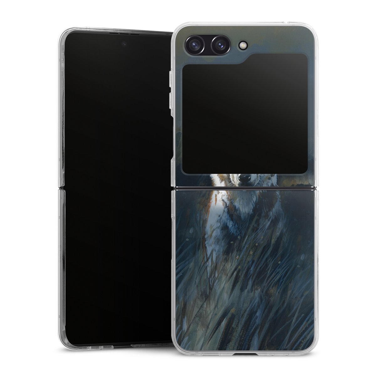 Galaxy Z Flip 5 Handy Hard Case Schutzhülle transparent Smartphone Handy Hülle Nature Wolf Painting Hard Case