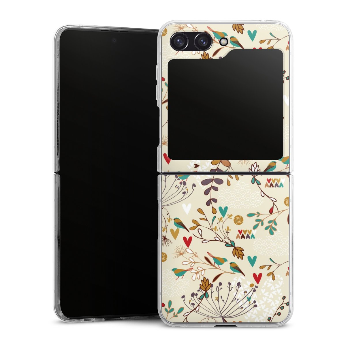 Galaxy Z Flip 5 Handy Hard Case Schutzhülle transparent Smartphone Handy Hülle Bird Flowers Retro Hard Case