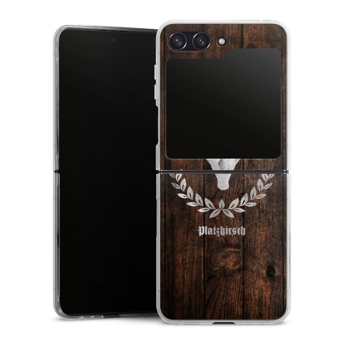 Galaxy Z Flip 5 Handy Hard Case Schutzhülle transparent Smartphone Handy Hülle Deer Wood Wooden Look Hard Case