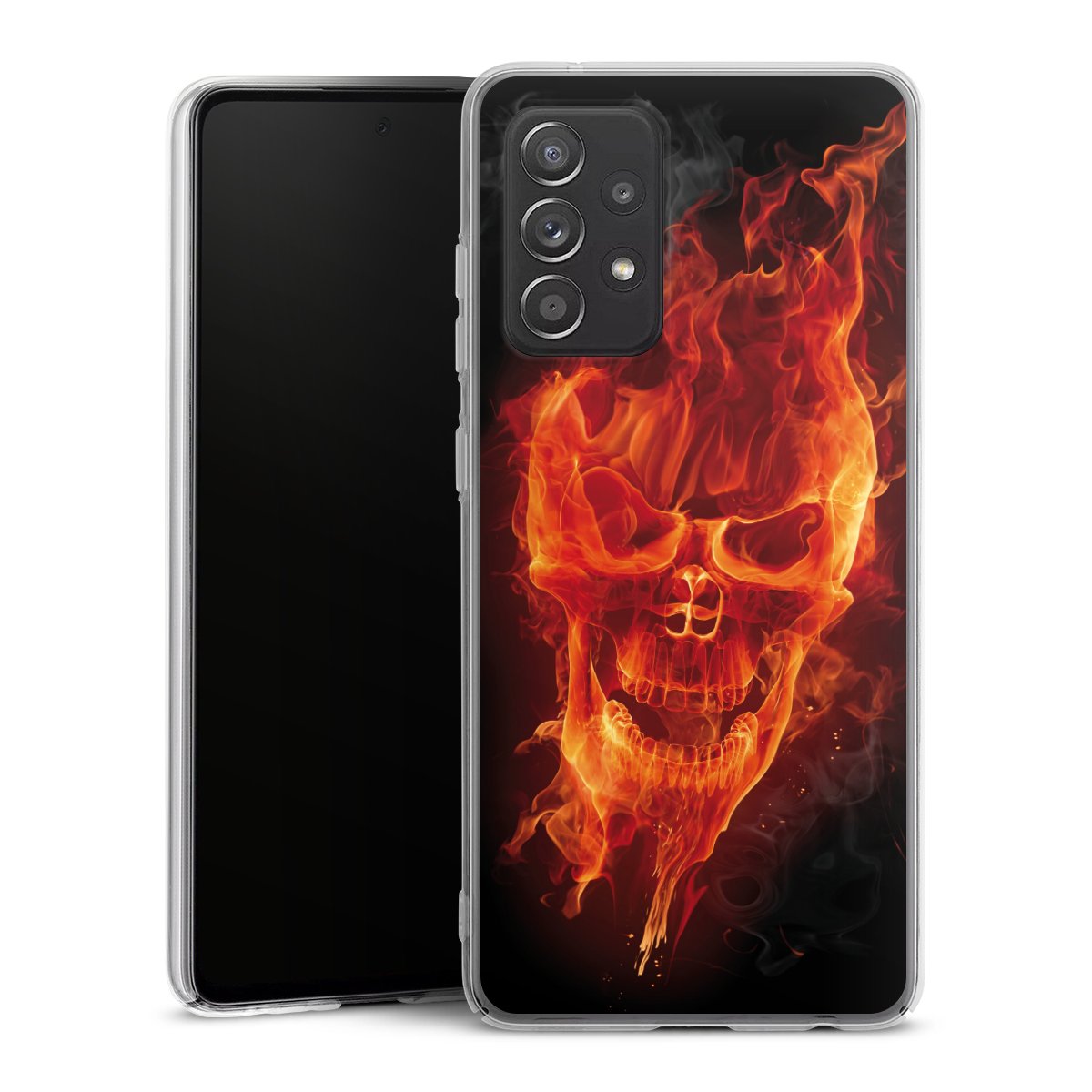 Galaxy A52s 5G Handy Hard Case Schutzhülle transparent Smartphone Handy Hülle Totenkopf Skull Fire Hard Case