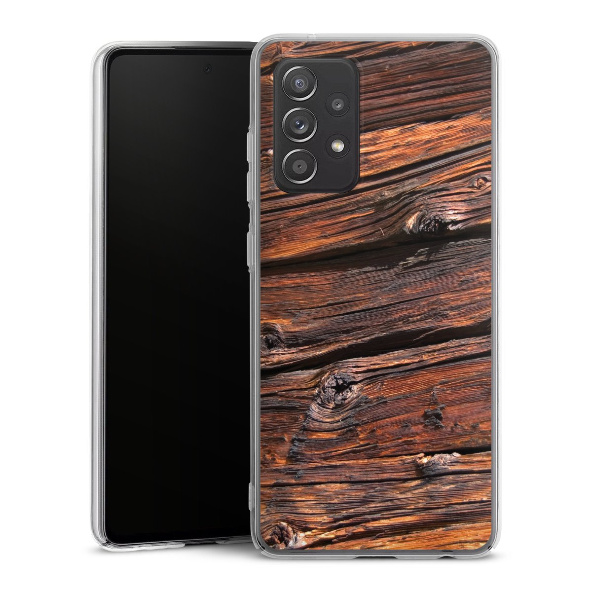 Galaxy A52s 5G Handy Hard Case Schutzhülle transparent Smartphone Handy Hülle Beams Wooden Look Wood Hard Case