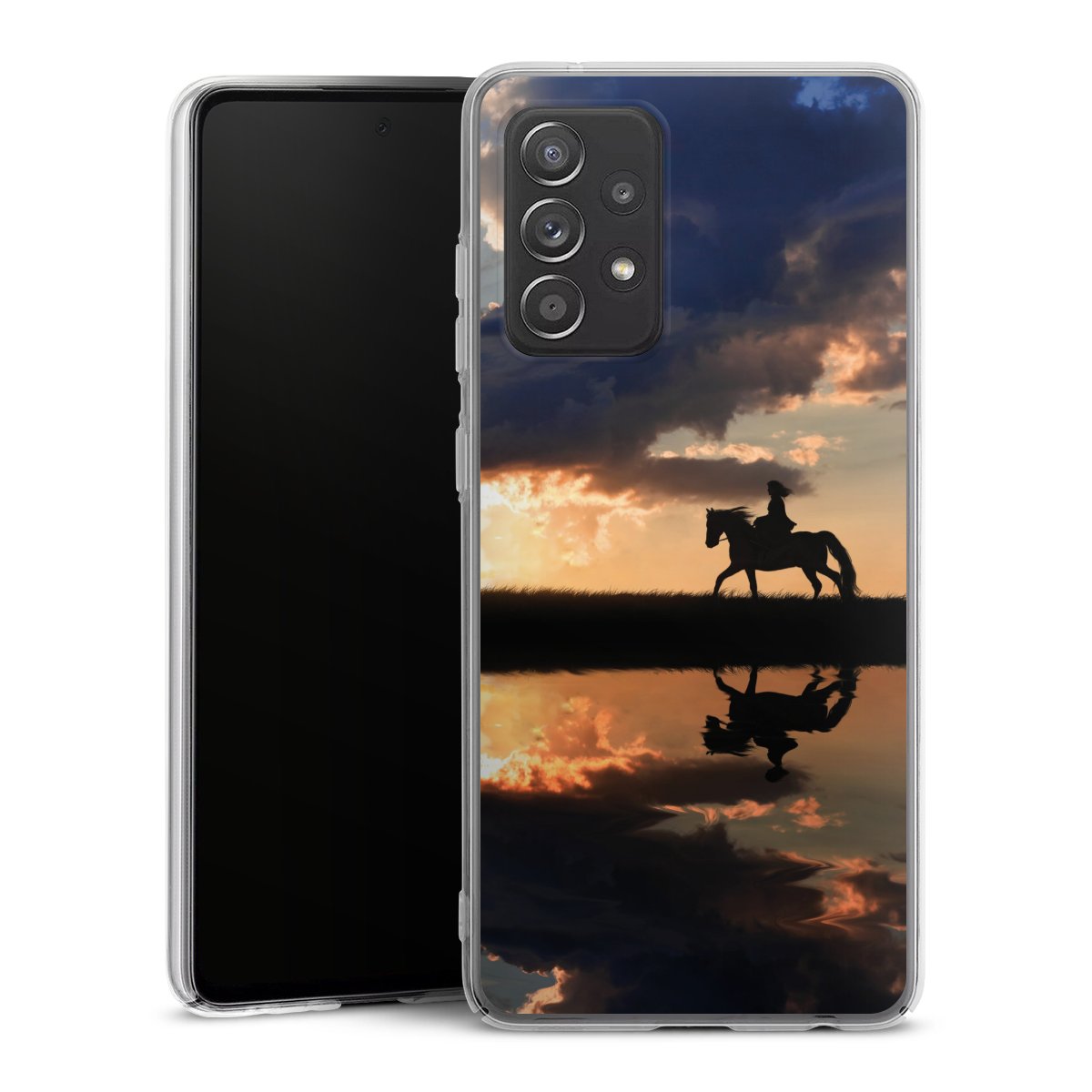 Galaxy A52s 5G Handy Hard Case Schutzhülle transparent Smartphone Handy Hülle Horse Sunset Horseback Riding Hard Case