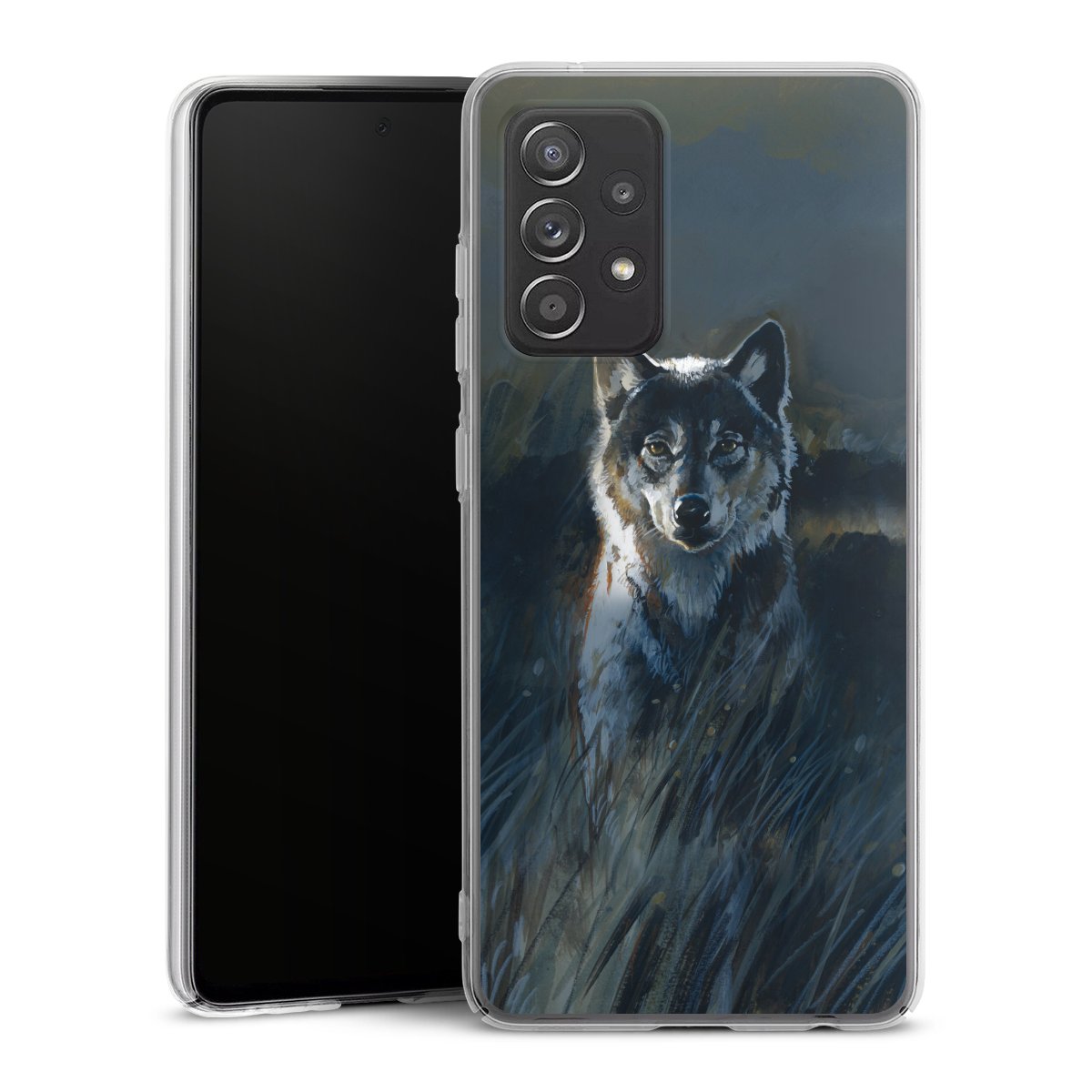 Galaxy A52s 5G Handy Hard Case Schutzhülle transparent Smartphone Handy Hülle Nature Wolf Painting Hard Case