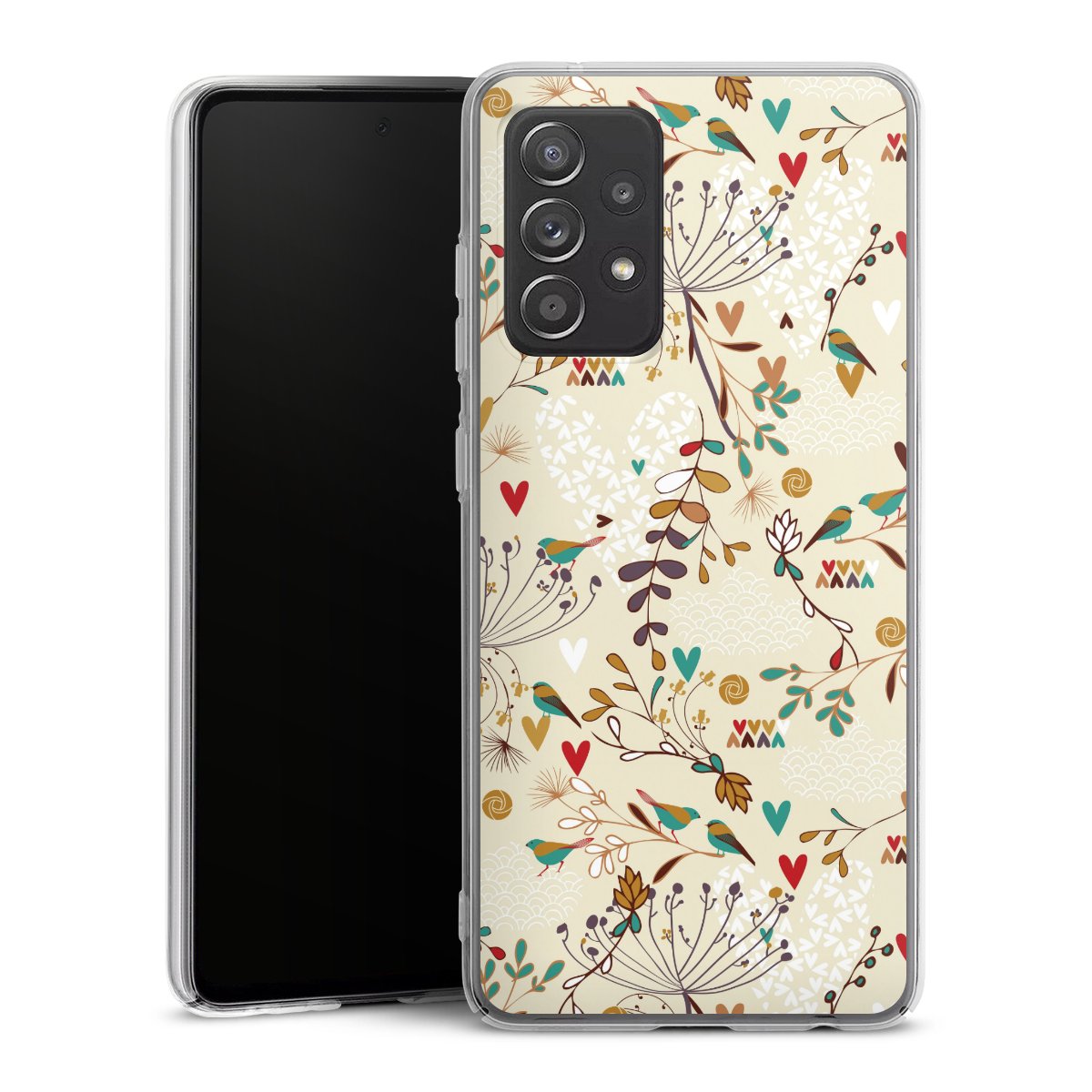 Galaxy A52s 5G Handy Hard Case Schutzhülle transparent Smartphone Handy Hülle Bird Flowers Retro Hard Case