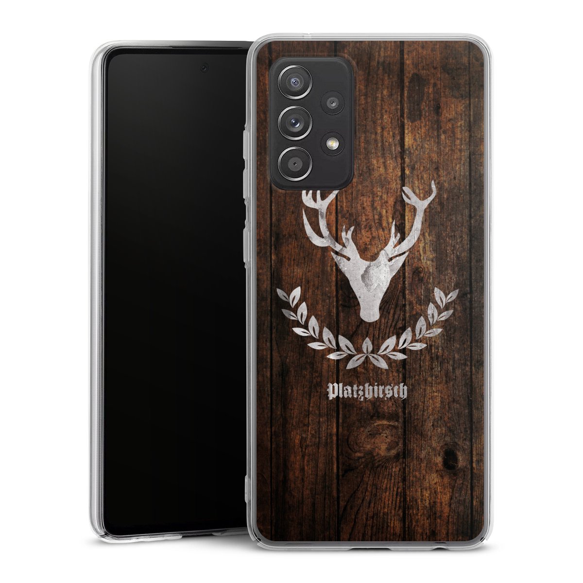 Galaxy A52s 5G Handy Hard Case Schutzhülle transparent Smartphone Handy Hülle Deer Wood Wooden Look Hard Case