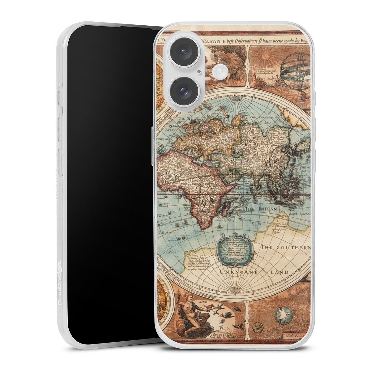 iPhone 16 Handy Slim Case extra dünn Silikon Handyhülle transparent Hülle World Map Vintage Map Silikon Slim Case